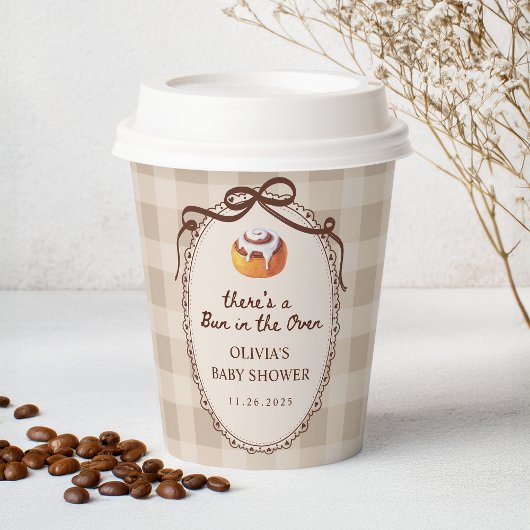 Bun in the Oven Gingham Bakery Baby Shower Pappbecher