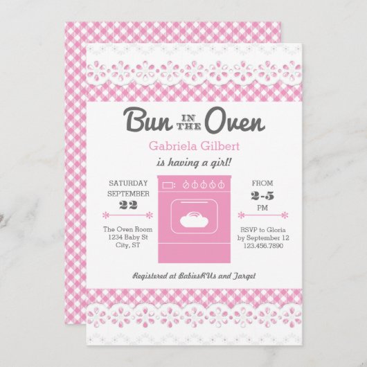 Bun in the Oven Girl Shower Einladung (Vorne/Hinten)