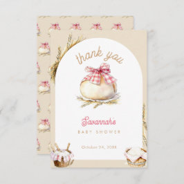 Bun In The Oven Pink Gingham Bow Baby Shower Dankeskarte