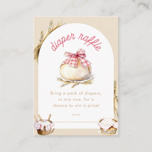 Bun In The Oven Pink Gingham Bow Diaper Raffle Begleitkarte (Vorderseite)