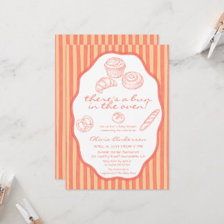 Bun in the oven pink pinstripes Baby Shower Einladung