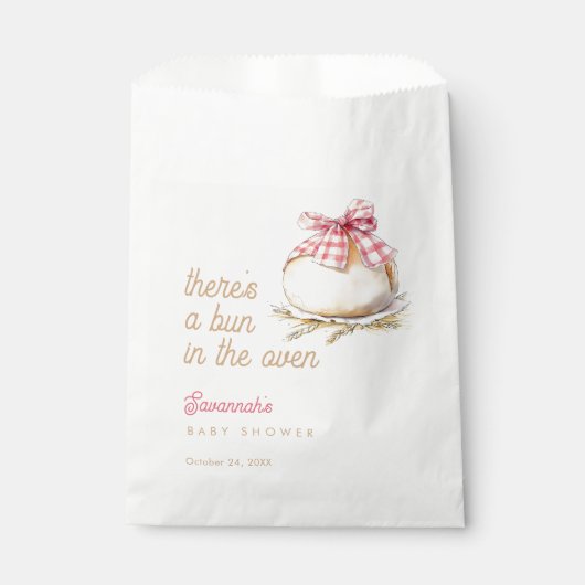 Bun In The Oven Rosa Gingham-Schleife Baby-Party Geschenktütchen (Vorderseite)