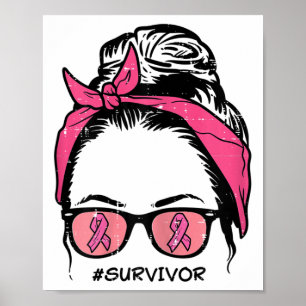 Bun Pink Ribbon Überlebender Brustkrebsbewusstsein Poster