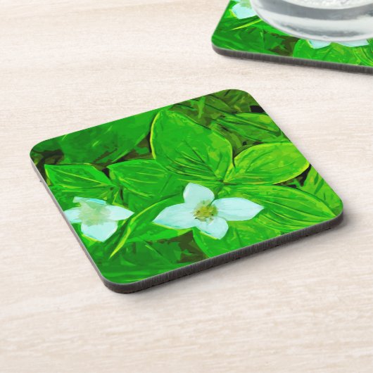 Bunchberry White Wildblume Abstrakt Untersetzer (Linke Seite)