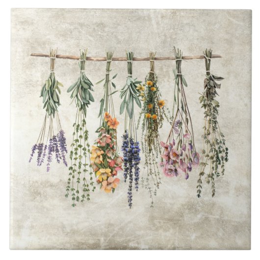 Bunches of Dried Rustic Flowers & Herbs Fliese (Vorderseite)