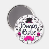 Bunco Babe mit rosa Top Hat und rosa Mustache Magnet (Vorderseite/Rückseite)