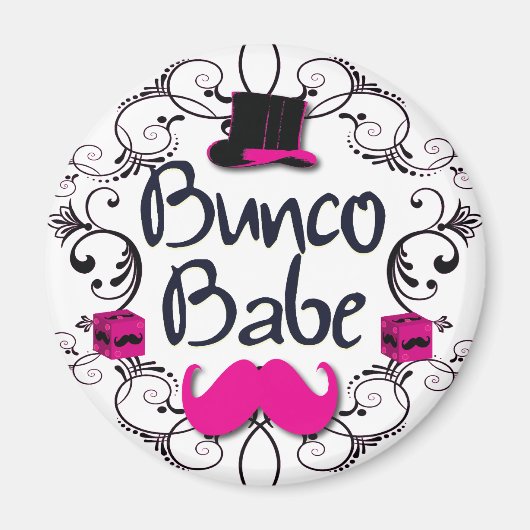 Bunco Babe mit rosa Top Hat und rosa Mustache Magnet (Vorne)