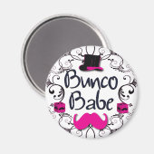 Bunco Babe mit rosa Top Hat und rosa Mustache Magnet (Vorderseite/Rückseite)