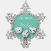 Bunco Baby mit Würfel-Weihnachtsschneeflocke Schneeflocken Zinn-Ornament (Vorderseite)