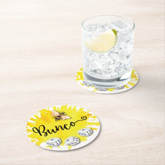 Bunco Bee Dice Runder Pappuntersetzer (Vor Ort)