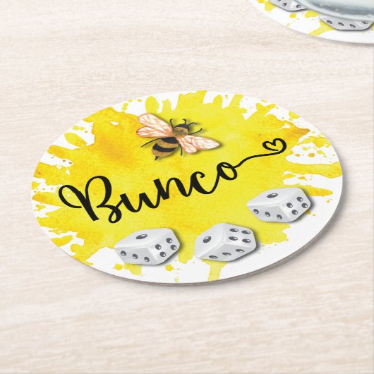 Bunco Bee Dice Runder Pappuntersetzer (Angewinkelt)