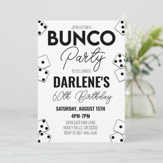 Bunco Birthday Einladung Modern einfach (Stehend Vorderseite)