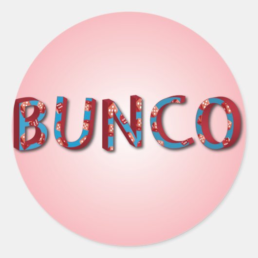 Bunco-Buchstaben mit Bunco-Würfeln Runder Aufkleber (Vorderseite)