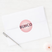 Bunco-Buchstaben mit Bunco-Würfeln Runder Aufkleber (Umschlag)