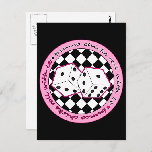Bunco Chicks Roll with it - rosa Postkarte (Vorne/Hinten)