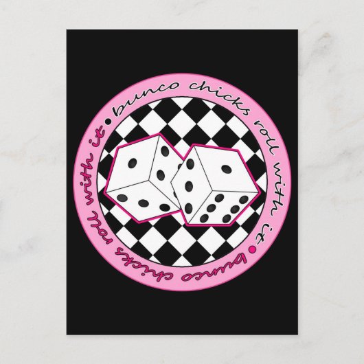 Bunco Chicks Roll with it - rosa Postkarte (Vorderseite)