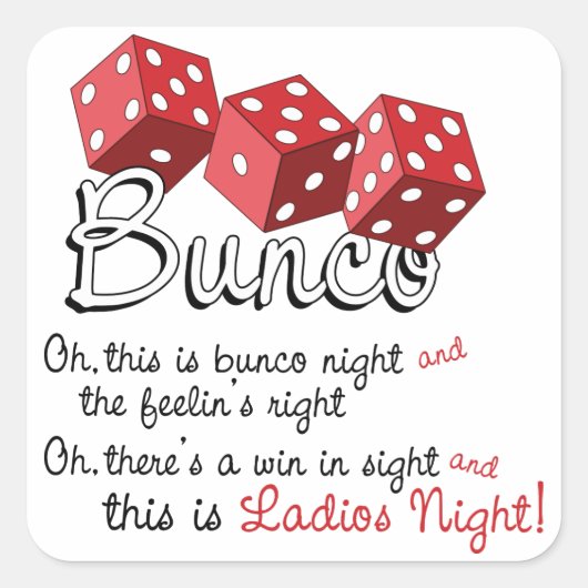 Bunco Dice Game Quadratischer Aufkleber (Vorderseite)