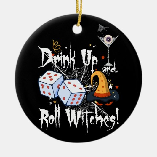 Bunco Dice Halloween Trinken und Roll Hexen Gam Keramik Ornament (Vorne)