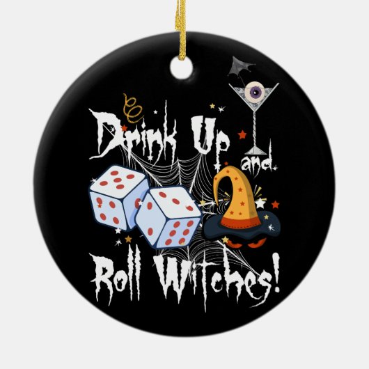 Bunco Dice Halloween Trinken und Roll Hexen Gam Keramik Ornament (Hinten)