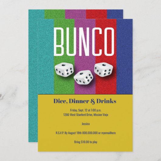 Bunco Dice Retro Party Einladung (Vorne/Hinten)