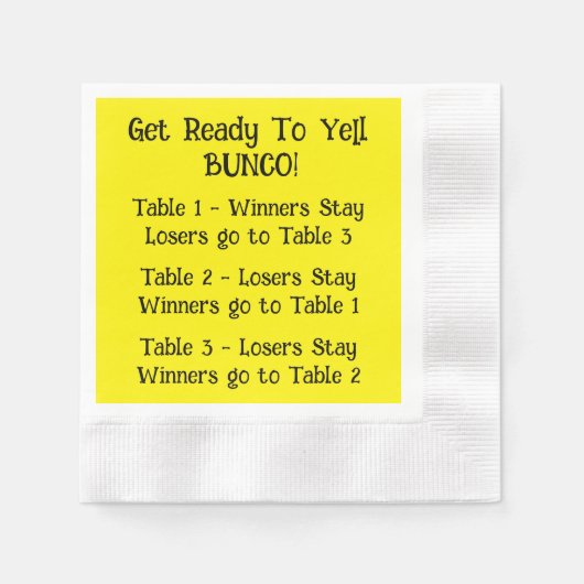 Bunco Directions Napkin in Gelb Serviette (Vorderseite)