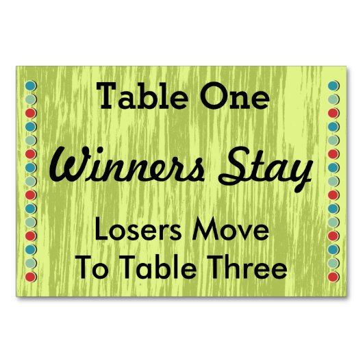 Bunco Dots Tischnummer Card #1 (Vorderseite)