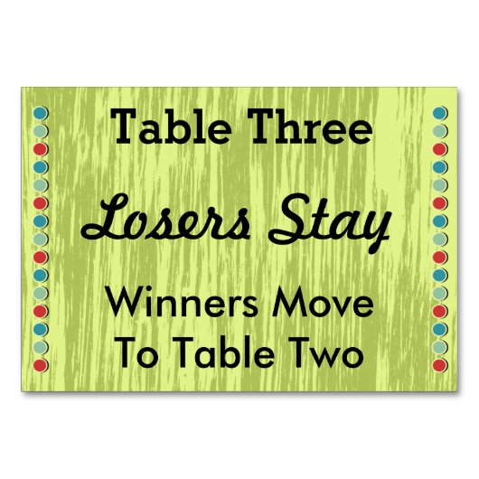 Bunco Dots Tischnummer Card Nr. 3 (Rückseite)