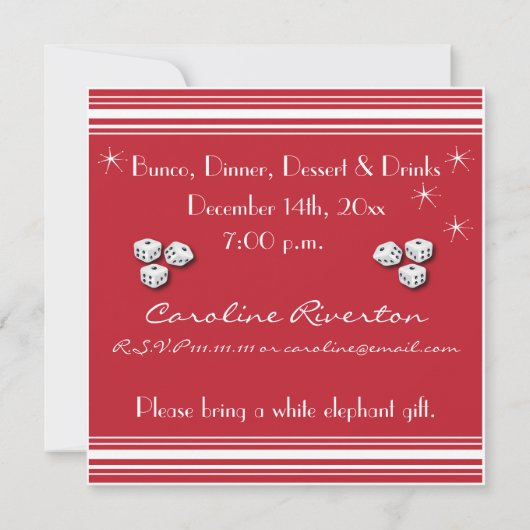 Bunco Einladung - Lasst uns essen, Bunco spielen u (Rückseite)