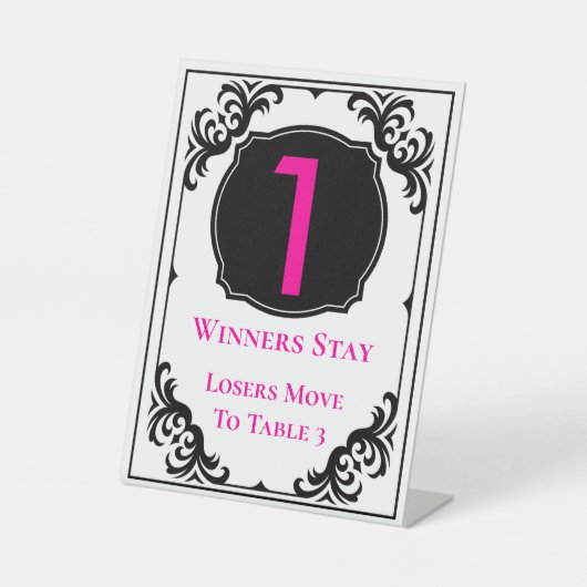 Bunco Elegante Rosa Tischnummer Eins Sockelschild (Vorderseite)