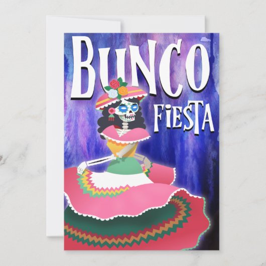 Bunco Fiesta Party Day of The Dead Skeleton Einladung (Vorderseite)