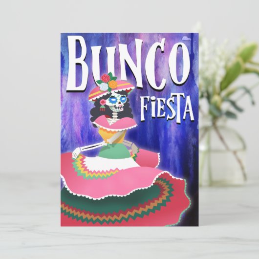 Bunco Fiesta Party Day of The Dead Skeleton Einladung (Stehend Vorderseite)