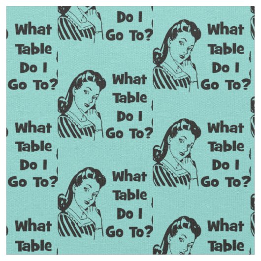 Bunco Funny Blue Retro Welchen Tisch gehe ich hin? Stoff (Nahaufnahme)