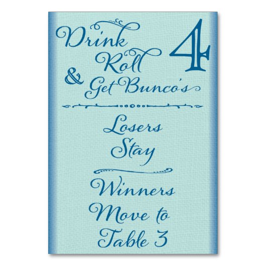 Bunco Funny Drink & Roll Table Card #4 von 4 Tischnummer (Rückseite)