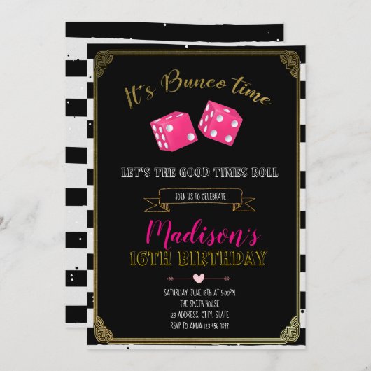 Bunco Geburtstagsfeier Einladung (Vorne/Hinten)
