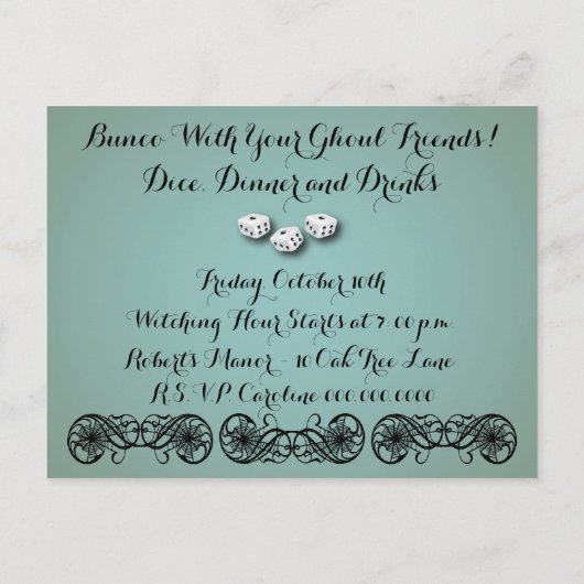 Bunco Ghouls einfach Gewollt, Spaß zu haben einlad Einladungspostkarte (Rückseite)