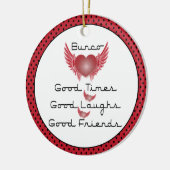 Bunco - gute Zeiten, Lachen, Freunde - Retro Herz Keramik Ornament (Links)