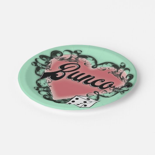 bunco Herztätowierung Pappteller (Schrägansicht)