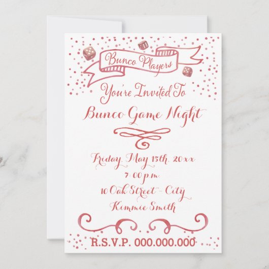 Bunco Invite - Ribbon und Würfel Einladung (Vorderseite)