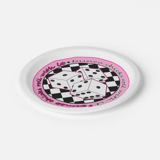 Bunco Küken-Rolle mit ihr - Rosa Pappteller (Schrägansicht)