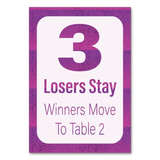 Bunco Moderner Lila Strip-Tisch Drei Tischnummer (Vorderseite)