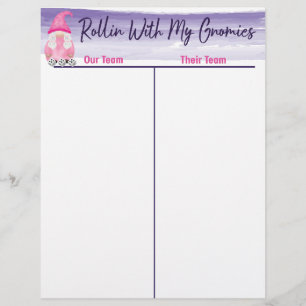 Bunco Niedlich Gnome Dice Tally Score Sheet