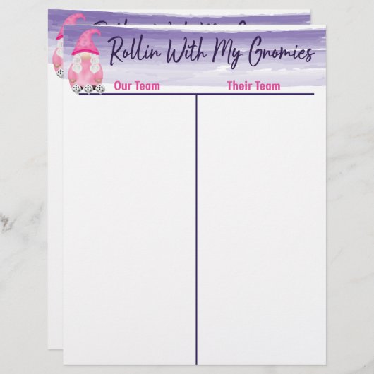 Bunco Niedlich Gnome Dice Tally Score Sheet (Vorne/Hinten)