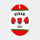 Bunco Night Player Ornament Aus Metall (Vorderseite links)