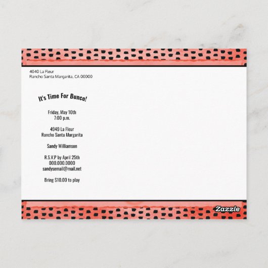 Bunco oder Bunco Dice Game Night Party Einladung Postkarte (Rückseite)