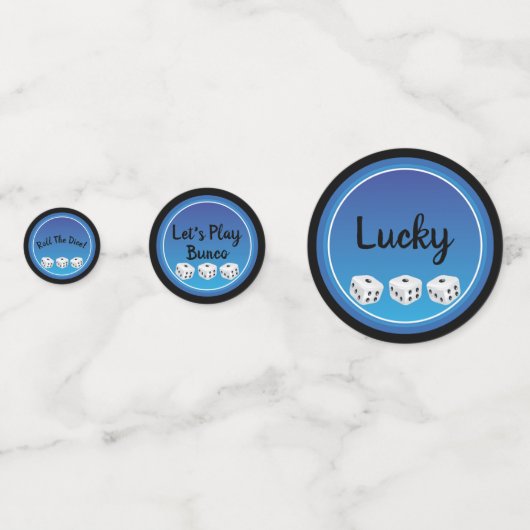 Bunco oder Bunko Lucky Dice Modern Blue Black Konfetti (Rückseiten)