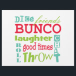 Bunco Paper Tischset Flyer<br><div class="desc">Fun multicolor U-Bahn Kunst Grafik Bunco Design. Die Hintergrundfarbe kann geändert werden. Gezeigt sind die Worte Freunde, Bunco, Würfel, werfen, werfen, Chat, Lachen und gute Zeiten. Macht einen großartigen und cleveren Preis oder Geschenk. Ideal für Ihr nächstes Bunco Event. Verwenden Sie als Papierplattentat für Ihre Bunco-Veranstaltungen.</div>