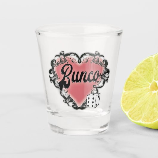 Bunco Party Girls Night Rosa Herz Schnapsglas (Vorderseite)