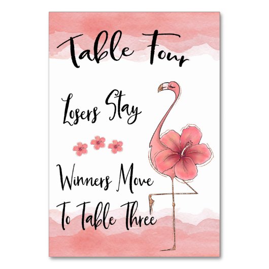 Bunco Pink Flamingo Table Card #4 Tischnummer (Rückseite)
