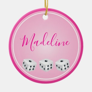 Bunco Player Dice Monogram Pink Keramik Ornament