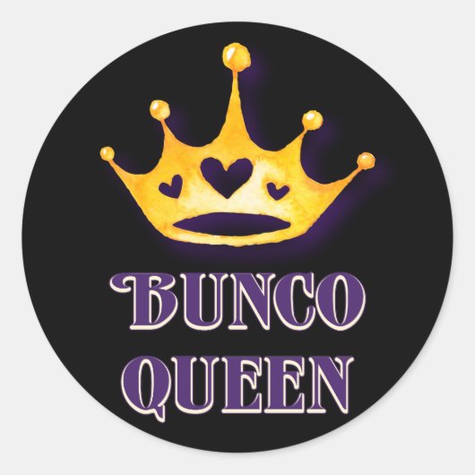 Bunco Queen Crown Party Lila Black Runder Aufkleber (Vorderseite)